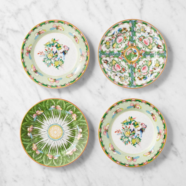 Famille Rose Appetizer Plates, Set of 4, Mixed Green