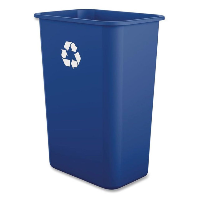 Boardwalk Recycling Bin, 10 Gallon Tall Trash Can, Blue Plastic, Indoor, Easy-to-Clean, 20.5" High, Great for Office Or Kitchen Use, Made in the USA