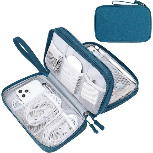 FYY Electronic Organizer, Large Travel Cable Organizer Bag Pouch Electronic Accessories Carry Case Portable Waterproof Double Layers All-in-One Storage Bag for Cable, Cord, Charger, Phone, Dark Green