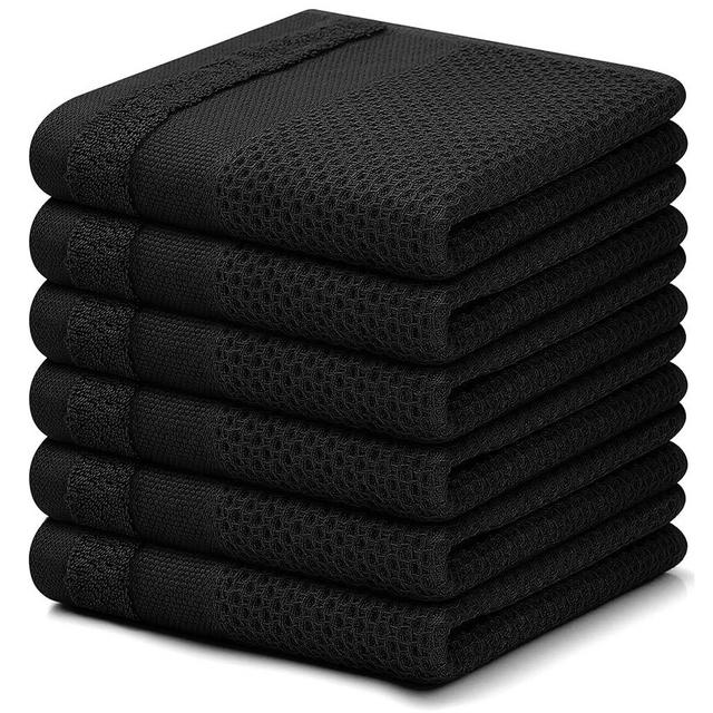Homaxy 100% Cotton Dish Cloths, 6 Pack - 12 x 12 Inches, Waffle Weave Super Soft and Absorbent Dish Towels Quick Drying Dishcloths, Black