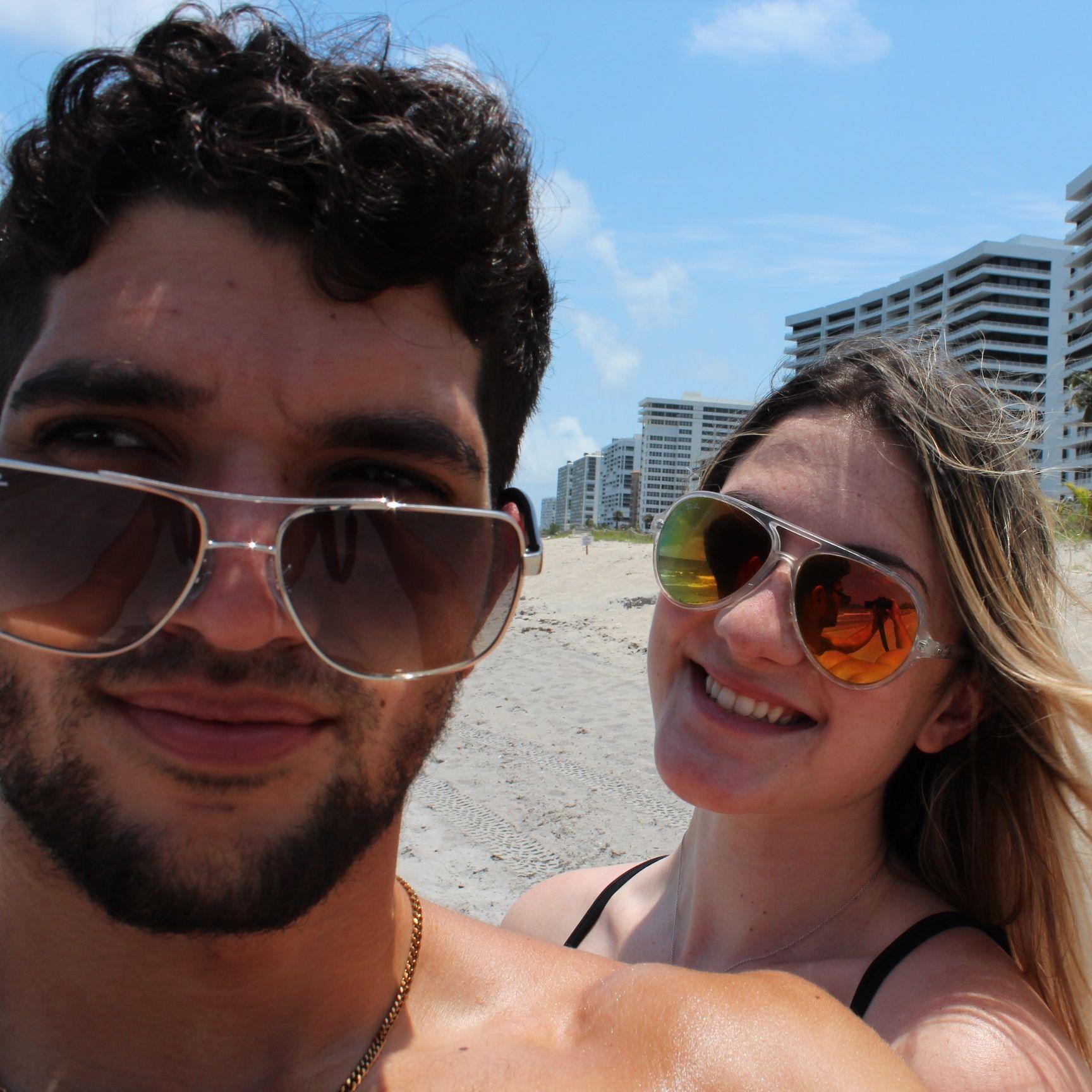 2020: First beach day together when Taryn had blonde hair