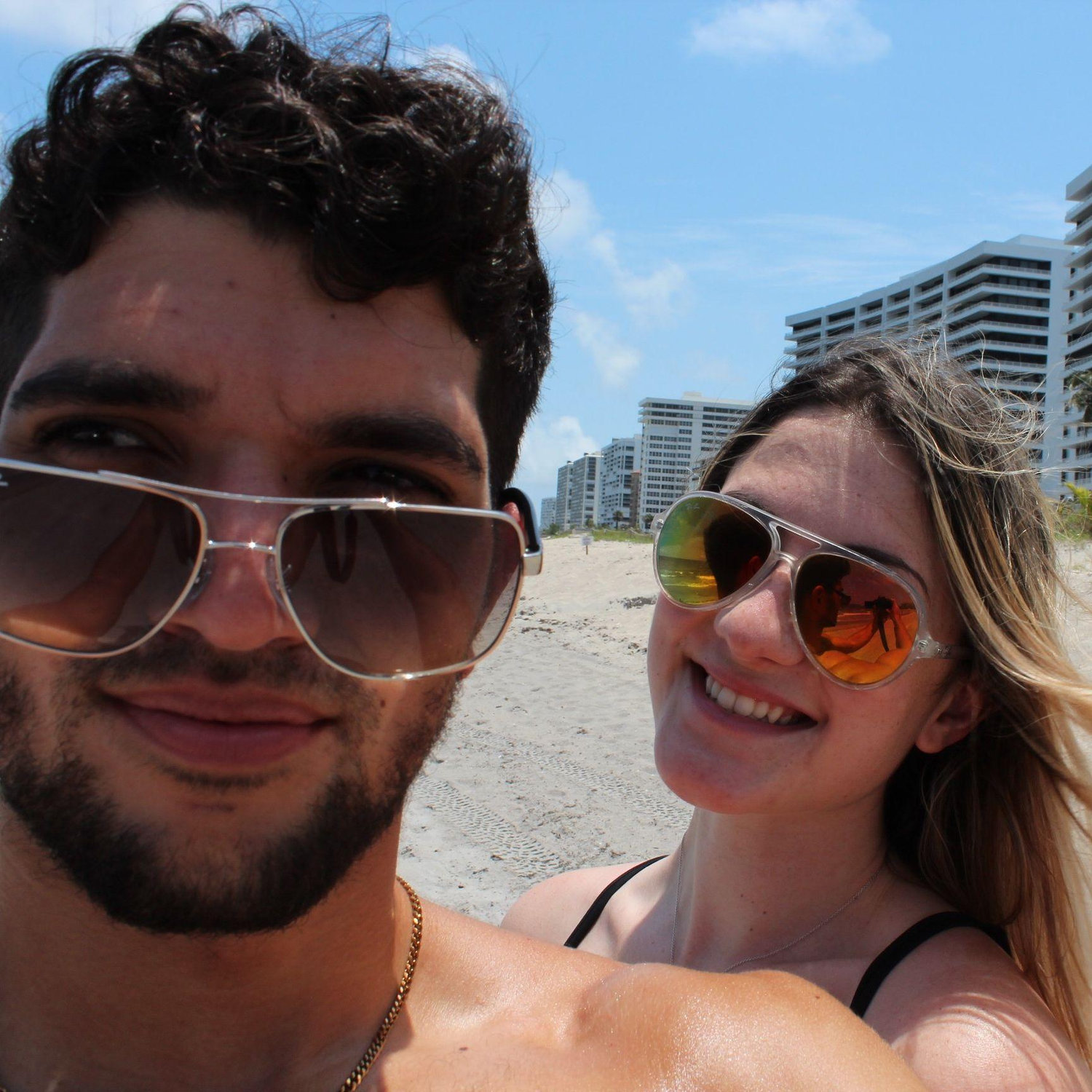 2020: First beach day together when Taryn had blonde hair