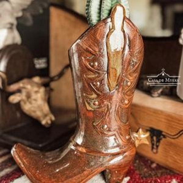 Vintage Ceramic Cowboy Boot & Spur with Real Cactus