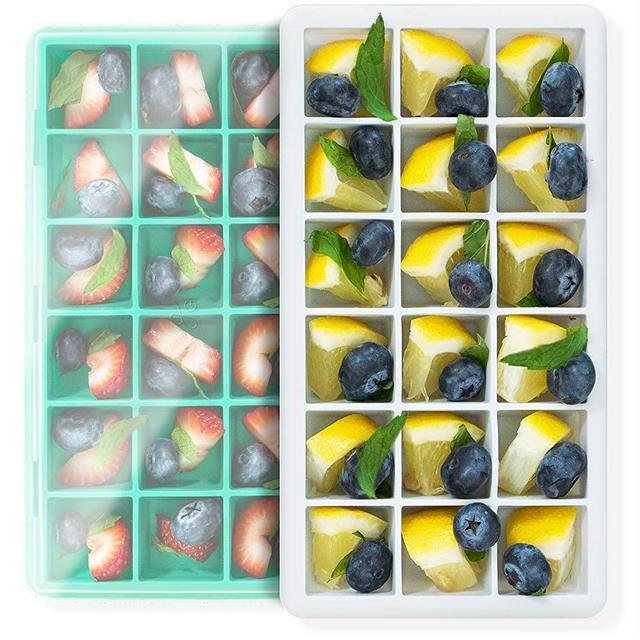 GreaterGoods Silicone Ice Cube Tray Molds, 8 Inch 2-Pack, Easy-Release Silicone, 18-Ice Cube, Spill-Resistant Lid, BPA Free, Dishwasher Safe (Grey Green)