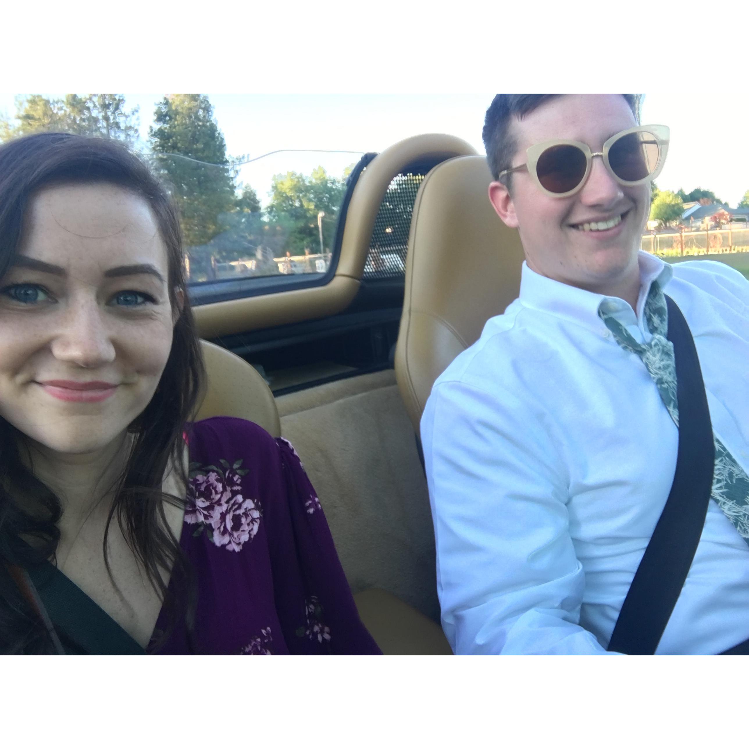 Borrowing her sunglasses on the way to a friends wedding