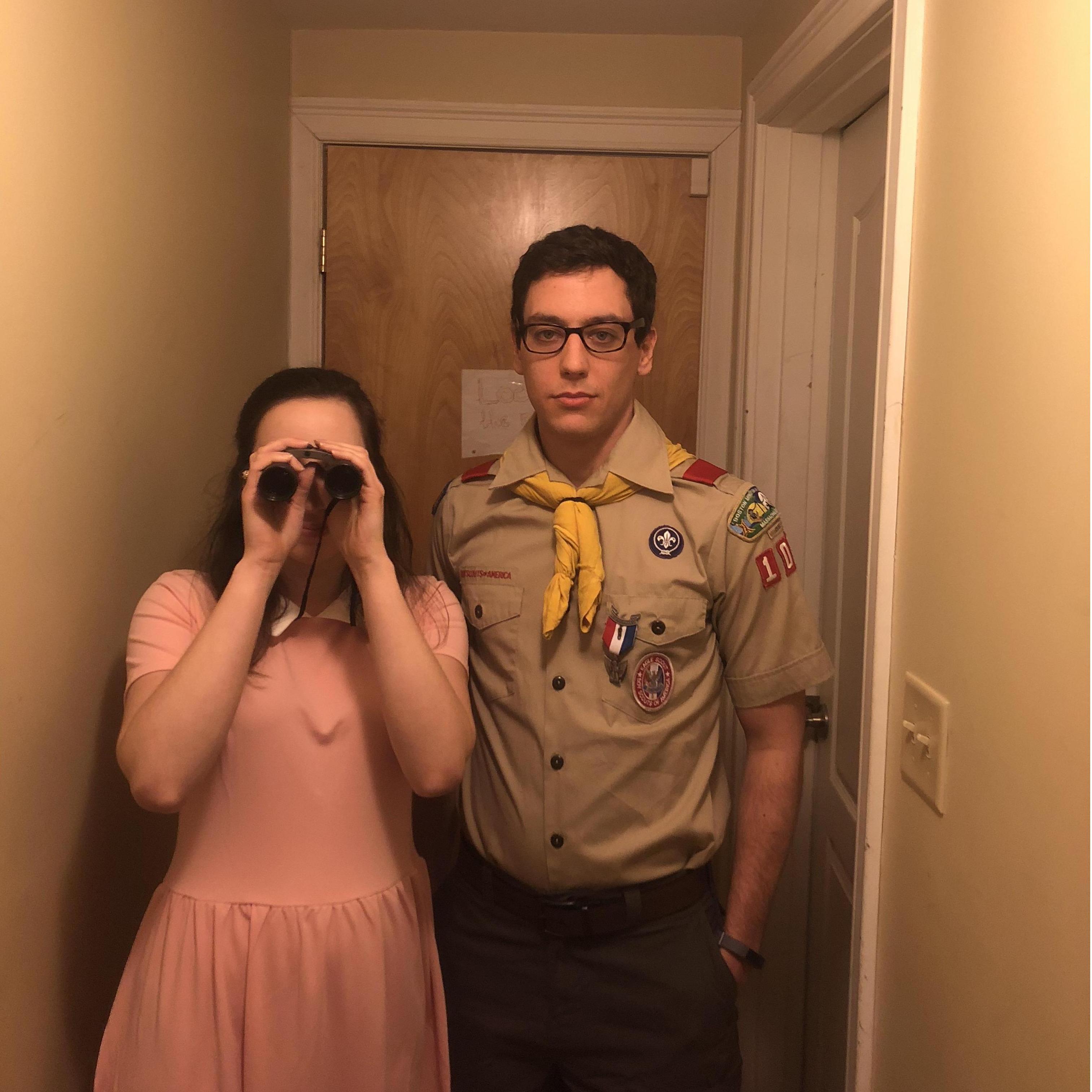 Purim dressed as the characters from Moonrise Kingdom. 
Allston, 2018.