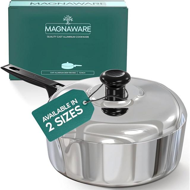 MAGNAWARE Cast Aluminum Sauté Pan with Lid 12 inch - Oven Safe Deep Frying Pan with Lid, Two Side Spouts and Ergonomic Stay-Cool Handle for Comfortable Grip and Pouring (4 Quart)