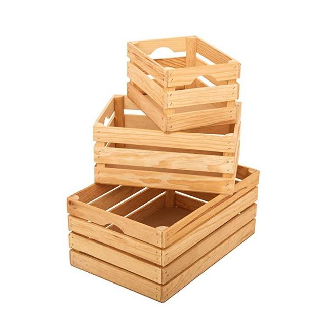 Rustic Wooden Crates for decorative display, hand crafted unfinished crate set, storage boxes made from 100% Wood from the USA (Natural Pine, Set of 3)