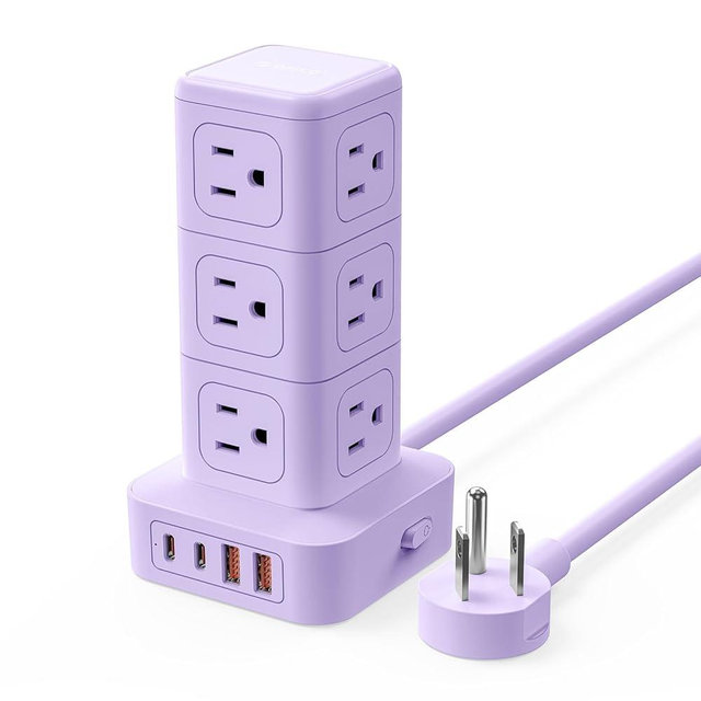 ORICO Power Strip Tower with Multiple Outlets, Tower Extension Cord with 12 AC Outlets 4 USB Ports (2 USB C), Space Saving Design, 5FT Cord Power Tower for Home, Office, Dorm - TPP20