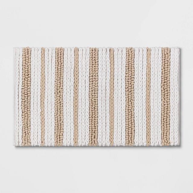 20"x32" Chunky Chenille Striped Bath Rug Beige - Threshold™