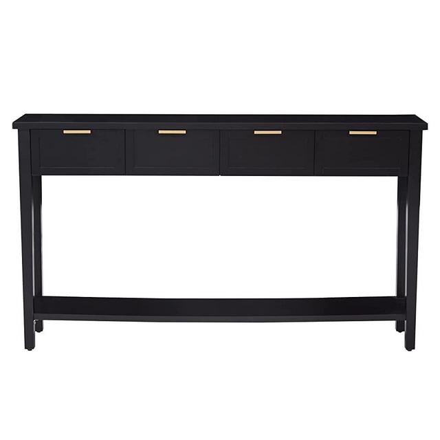 Kinsuite Long Sofa Table with 4 Drawers - Modern Black Console Table with 1 Bottom Shelf, 60 inch Wood Hallway Table Entryway Table for Living Room Bedroom Kitchen