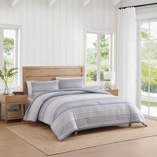 Bold Stripe Textured Cotton Percale 3-Piece Duvet Set