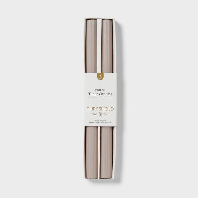2pk 1.06oz 10" Chateau Gray Unscented Ribbed Taper Flame Candles - Threshold™