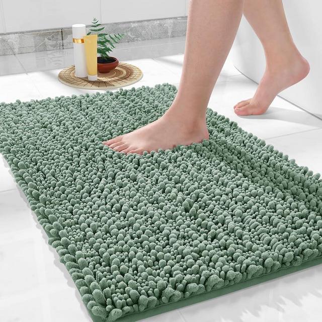 Yimobra Bathroom Rug Mat 24 x 17, Extra Soft Non Slip Absorbent Water Bath Rug, Quick Dry Machine Washable Chenille Shaggy Shower Mat, Bath Mat for Bathroom Floor, Home Decor Accessories, Green