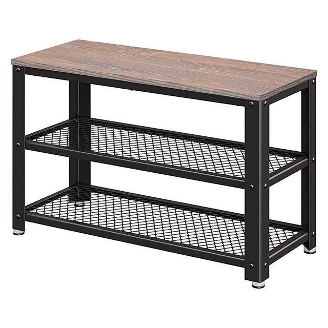 VASAGLE Bryce Shoe Bench, 3-Tier Shoe Rack, Storage Shelves with Seat, for Entryway, Living Room, Hallway, Accent Furniture, Metal Frame, Industrial Design, Weathered Sand ULBS73BH