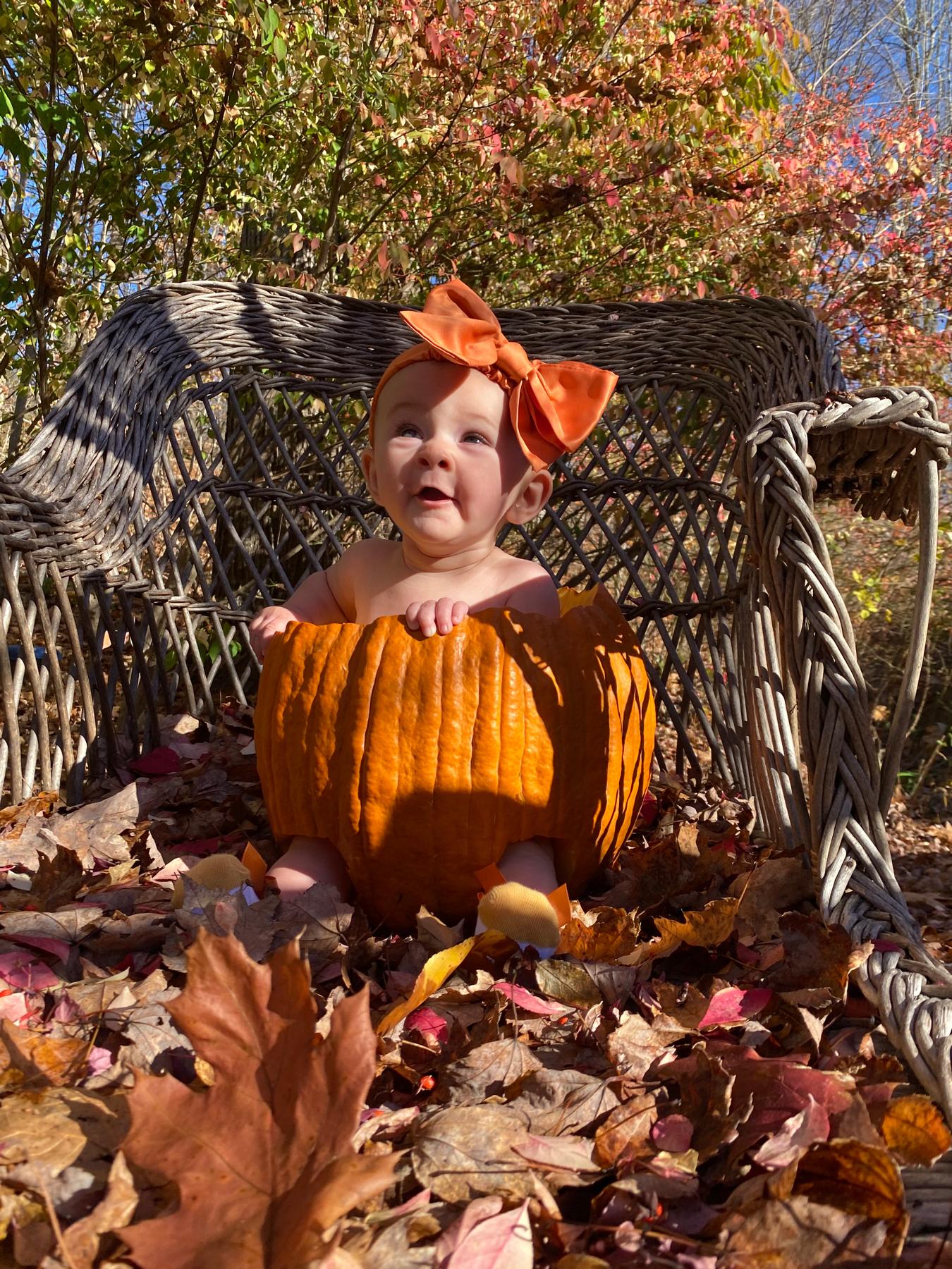 Yes we put our baby in a pumpkin. 
Yes she LOVED it.