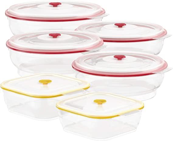 Collapse-it Silicone Food Storage Containers - BPA Free Airtight Silicone Lids, Collapsible Lunch Box Containers - Oven, Microwave, & Freezer Safe ((4) Red 4-Cup, (2) Yellow 2-Cup (Clear))