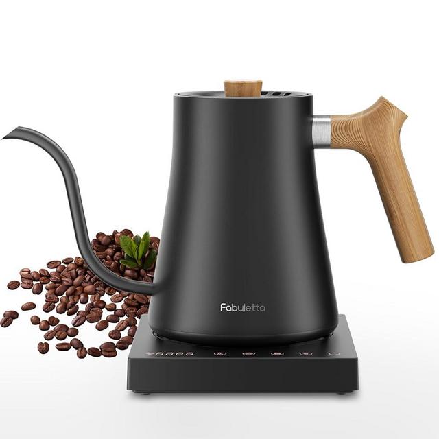 Gooseneck Electric Kettle Fabuletta 1500W Ultra Fast Boiling Water Kettle 100% Stainless Steel for Pour-over Coffee & Tea Leak-Proof Design French Press Boil-Dry Protection 1L (Wood)