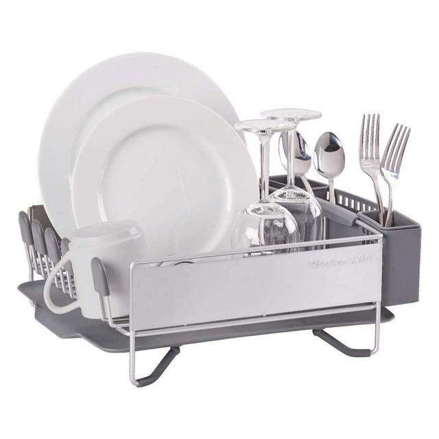 KitchenAid Compact Stainless Steel Dish Rack, Satin Gray, 15-Inch-by-13.25-Inch - KNS895BXGRA