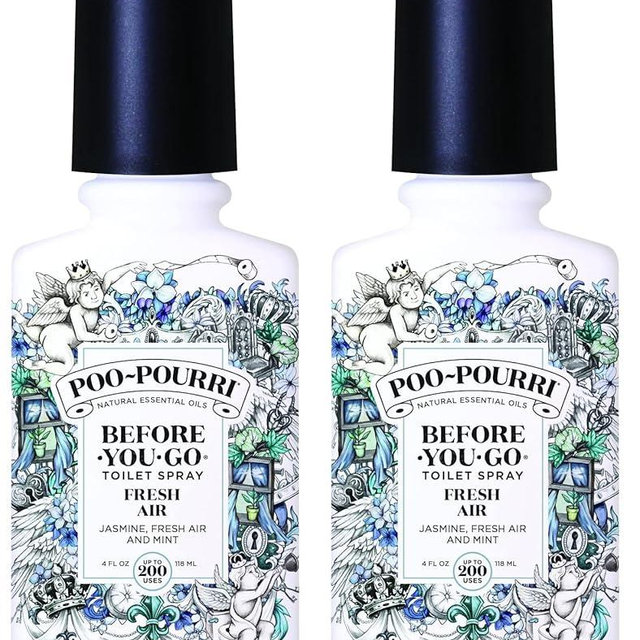 Poo-Pourri Before-You-Go Toilet Spray,Fresh Air,4 Fl Oz,Up to 200 Uses,Bathroom Odor Deodorizer,Plant-Based with Essential Oils,for Home or Work,Jasmine,Fresh Air and Mint Scent,(Pack of 2)