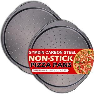Pizza Pan for Oven - 13" Round Pizza Pans with Holes(2 Pack), Non-stick Carbon Steel Pizza Trays with Handle, Easy to Clean & Oven Safe