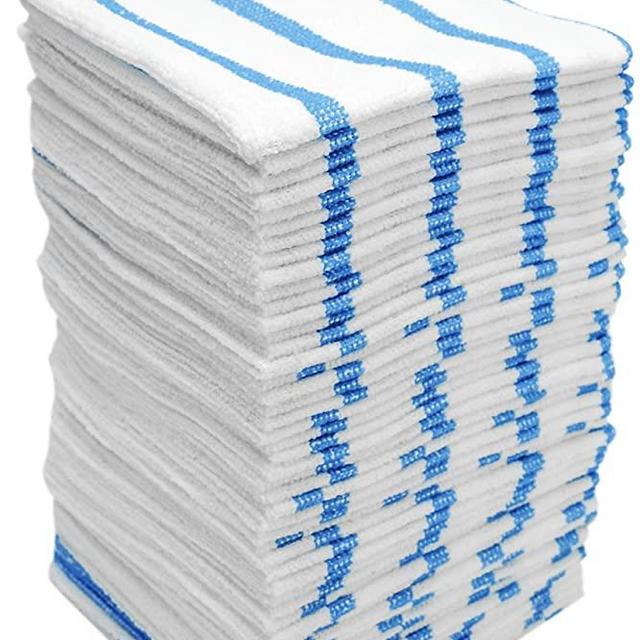 VIKING 449701 Bulk Edgeless Microfiber Cleaning Cloths, White and Blue Stripe, 50 Pack