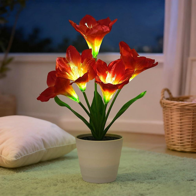 Artificial Red Amaryllis Flower Lamp Night Light for Bedroom Bar Coffee Shop Wedding Decor, Gifts for Women Mom Daughter Grandma Aunt Girlfriend Friend Birthday Christmas Valentines Mothers Day