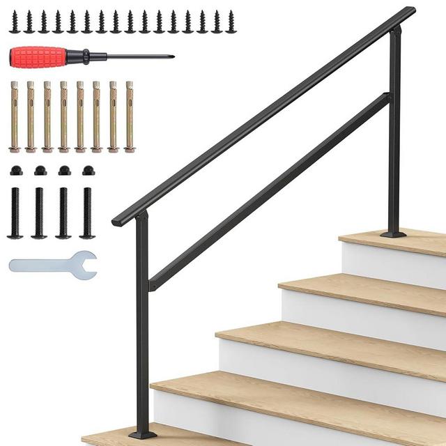 Hand Rails for Outdoor Steps, 2-5 Steps Wrought Iron Handrails for Outdoor Steps, Stair Railing for Porch, Home, Garden, Indoor, Staircase Handrails for Wooden, Cement, Brick, Marble (5 Steps)