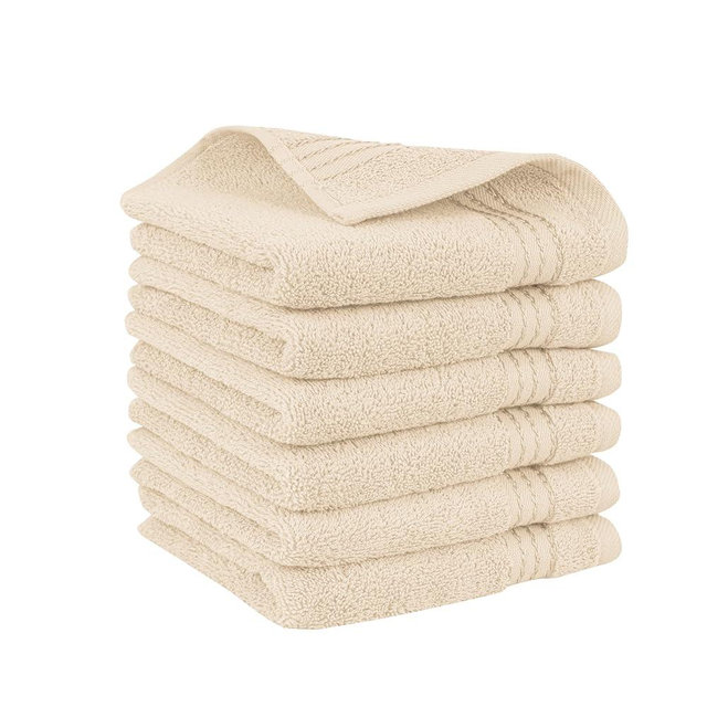Elegant Comfort Premium Turkish Cotton 6 Pack Washcloths Set - 13 x 13 inch, Luxurious Hotel Spa Quality 100% Turkish Cotton 6PC Washcloth Set - Highly Absorbent - Soft Bathroom Towels, Ivory