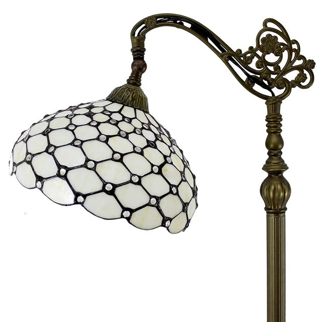 WERFACTORY Tiffany Floor Lamp Cream Amber Stained Glass Bead Arched Lamp 12X18X64 Inch Gooseneck Adjustable Corner Standing Reading Light Decor Bedroom Living Room S005 Series