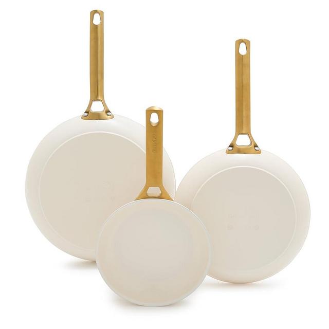 GreenPan Reserve Hard Anodized Healthy Ceramic Nonstick 8" 10" & 12" 3 Piece Frying Pan Skillet Set, Gold Handle, PFAS-Free, Dishwasher Safe, Oven Safe, Cream White