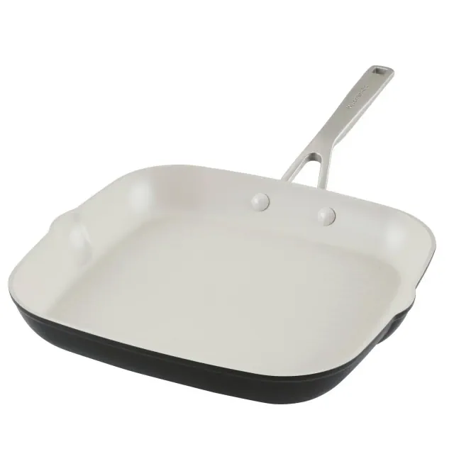 KitchenAid 11.25" Hard Anodized Ceramic Nonstick Grill Pan Matte Black: Lifetime Warranty, Hand Wash, Gas Compatible