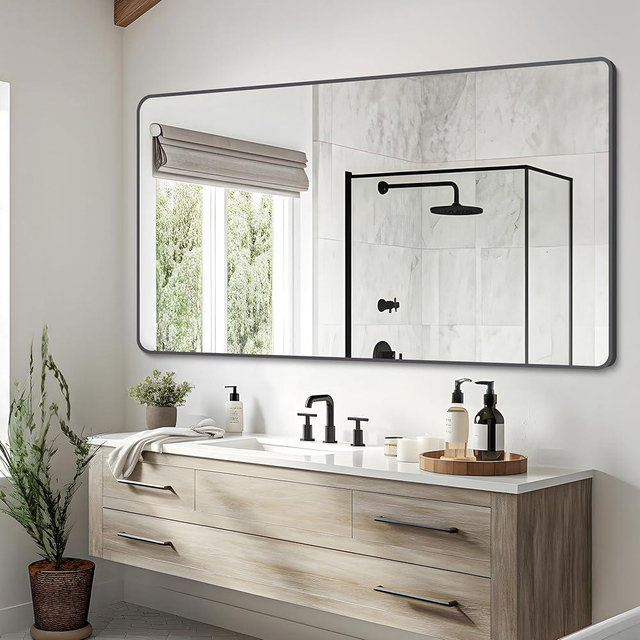 DESBING 30" x 60"Bathroom Mirror, Matte Black Wall Mirror with Metal Frame, Decorative Rectangular Vanity Mirror for Bedroom Bathroom Living Room Entryway (Horizontal)