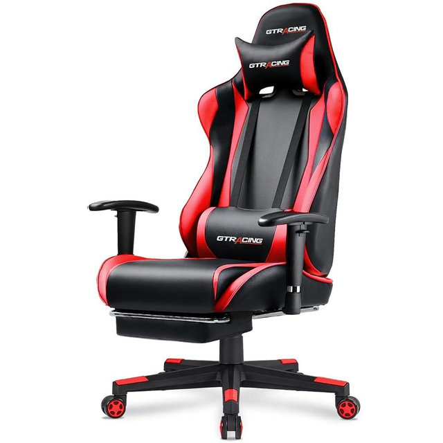 GTRACING Gaming Chair with Footrest, Ergonomic Computer Game Desk Chair, Recline Gaming Chair Seat Height Adjustment, Swivel Rocker with Headrest and Lumbar (RED)