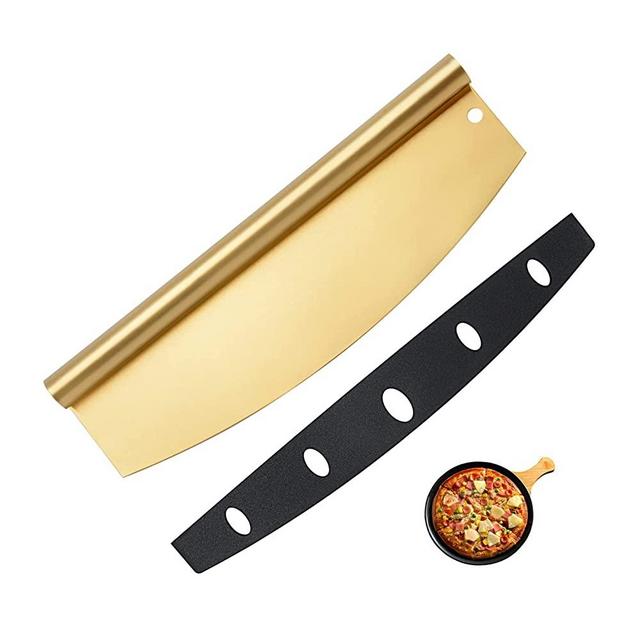 Snailhouse Pizza Cutter, 14 Inches Stainless Steel Rocking Pizza Rocker Slicer Knife with Plastic Blade Cover, Gold