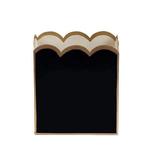 Jaye's Studio Gracie Scarlett Scalloped Baskets Black Waste Basket for Bathroom, Office & Bedroom Trash Can Decorative, Metal Magazine Holder, Rectangle Garbage Can for Modern Home Decor, 7”x10”x7.5”