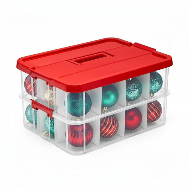 Tribello 2-Layer Christmas Ornament Storage Box Plastic - 24 Compartment Cchristmas Decoration Storage Box