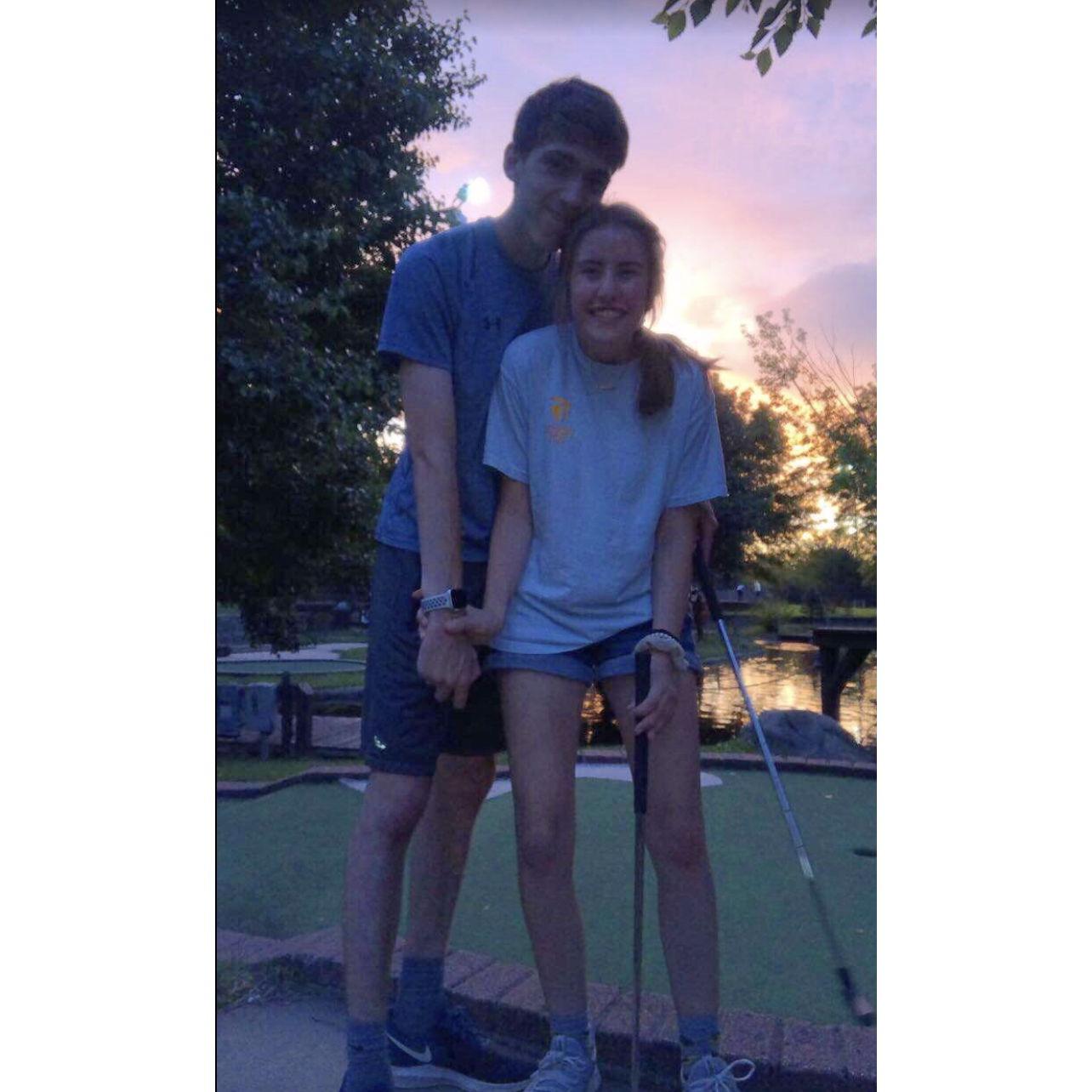 Mini golf while visiting grandparents in Wichita. A pretty sunset called for a cute picture :)