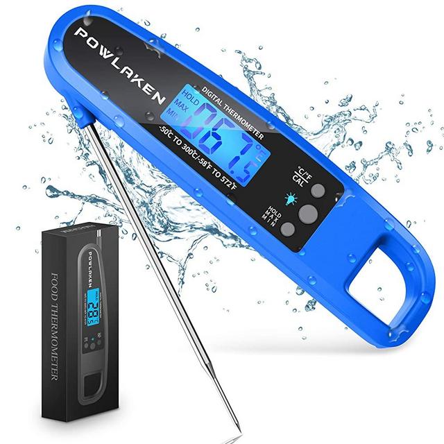 Powlaken Meat Food Thermometer for Grill and Cooking, Instant Read Waterproof Digital Kitchen Thermometer Probe for Grilling Smoker Oil Deep Fry Candy (Blue)