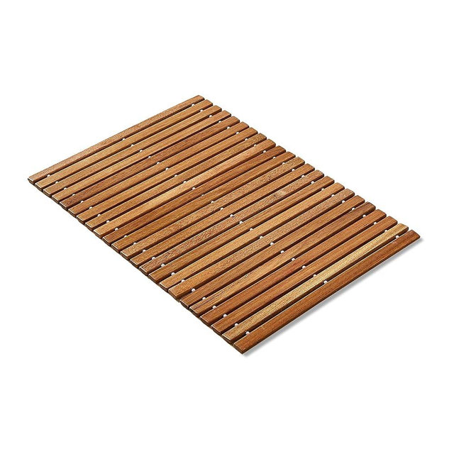 OLDTREE 15.78" W x 23.62" L Foldable Teak Shower Mat, Non Slip, Luxury Wood Bathroom Mat for Spa Home,Indoor or Outdoor