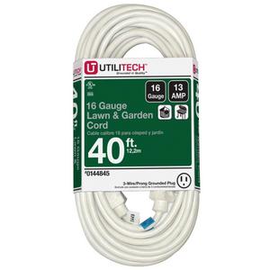 Utilitech 40-ft 13-Amp 120-Volt 1-Outlet 16-Gauge White Outdoor Extension Cord