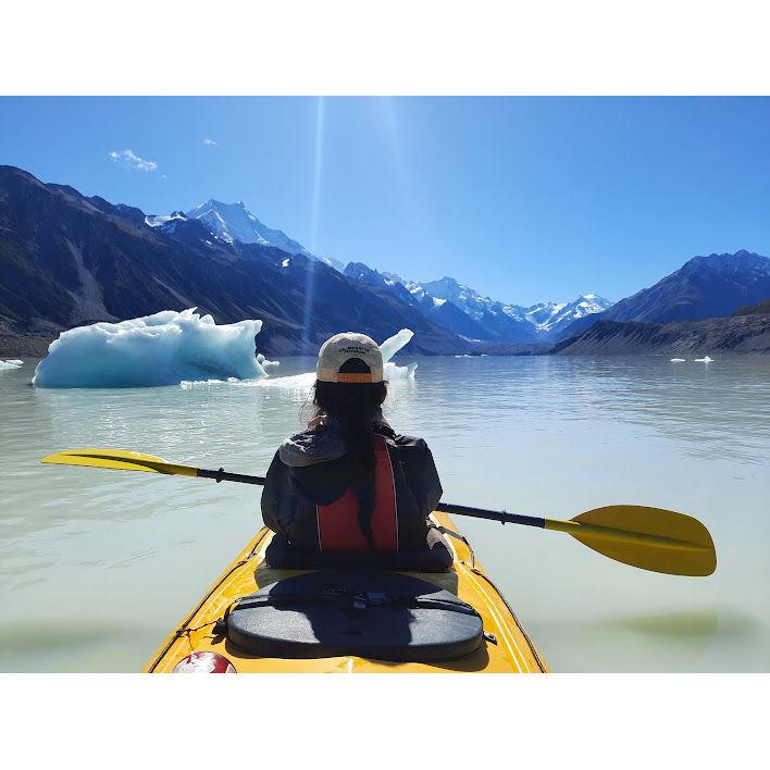 Paddling amongst bergy bits on Tasman Lake at Mount Cook National Park, New Zealand (April 2023)