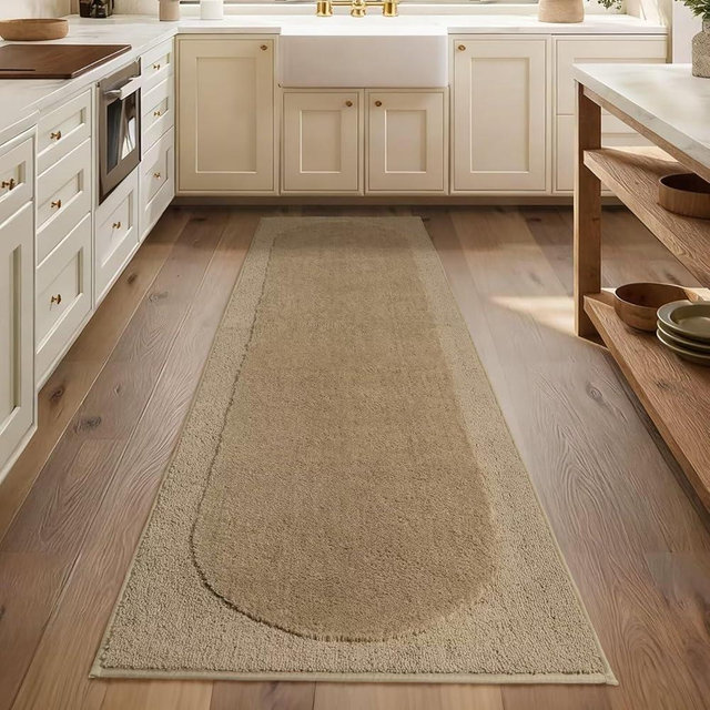 DEXDE Bathroom Runner Rugs 24x72 Inch, Non-Slip Soft Absorbent Quick Dry Microfibe Long Bath Rugs Machine Washable Large Bath Mat Runner for Bathroom Floor, Shower, Beige