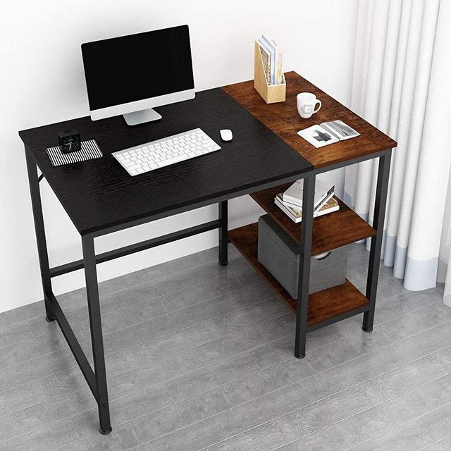 JOISCOPE Home Office Computer Desk,Small Study Writing Desk with Wooden Storage Shelf,2-Tier Industrial Morden Laptop Table with Splice Board,40 inches(Black Oak Finish)