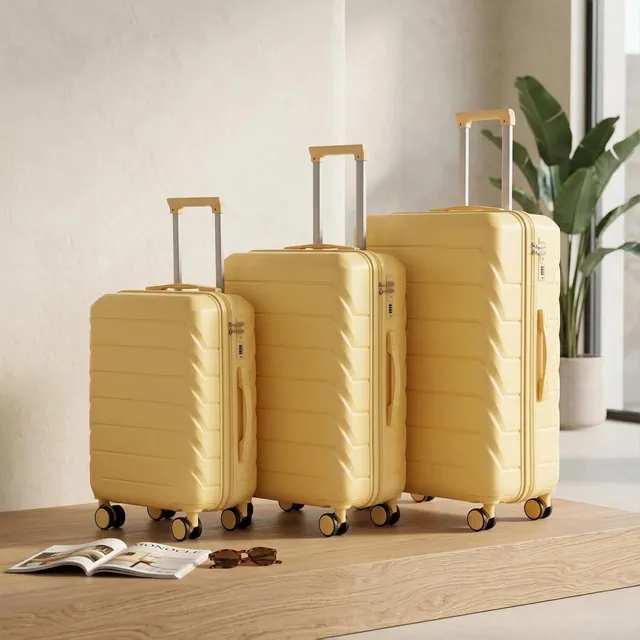3-Piece Hardside Luggage Set – ABS Spinner Suitcases with TSA Combination Lock, 20/24/28 Inches for Carry-On & Checked Bright Yellow