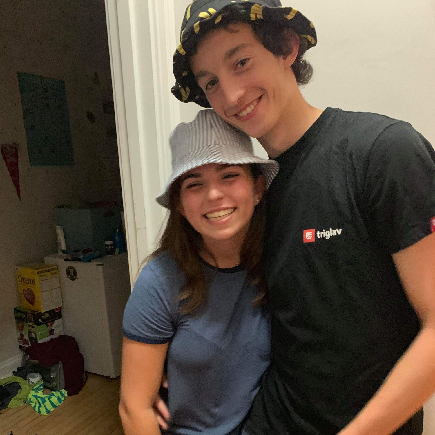 Sam and Luka's first photograph as a couple! A 2019 bucket hat party