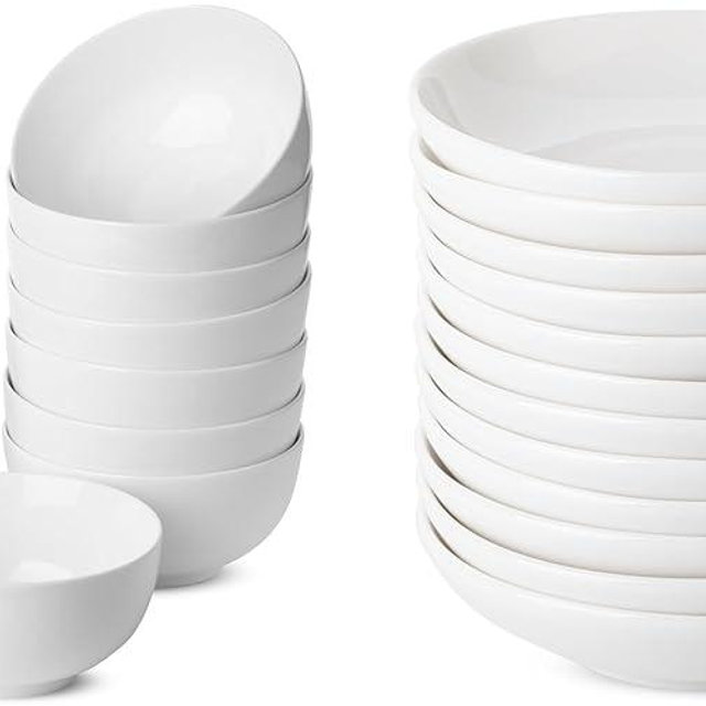 Brew To A Tea BTaT- White Cereal Bowls, Set of 12, 16 Ounces and White Cereal Bowls, Set of 12, 16 Ounces