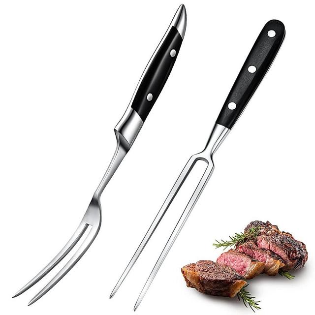 Carving Fork Meat Fork 2 Pieces Stainless Steel Serving Fork Cooking Fork with Wood Handle Classic Grill Fork with ABS Handle Black Kitchen Forks Barbecue BBQ Fork Carving Sets, 12 Inch