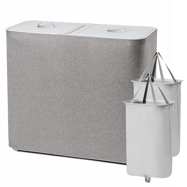 Laundry Hamper with Lid and Removable Laundry Bags, Large 2 Dividers Dirty Clothes Basket for Bedroom, Laundry Room, Bathroom