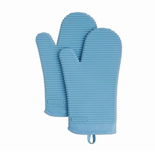 KitchenAid Kitchen Aid Ribbed Soft Silicone Oven Mitt Set, 7"x13", Blue Velvet